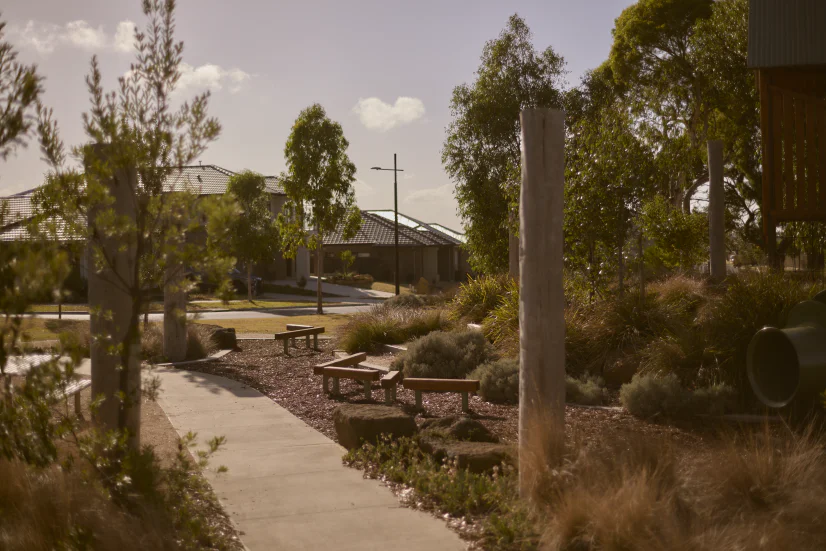 Footpath and bench in Geelong neighbourhood