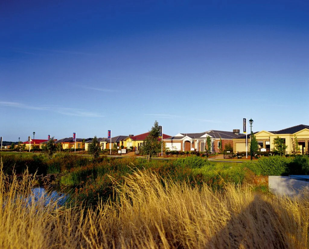 Grass and wetland in front of homes in Melbourne Australia