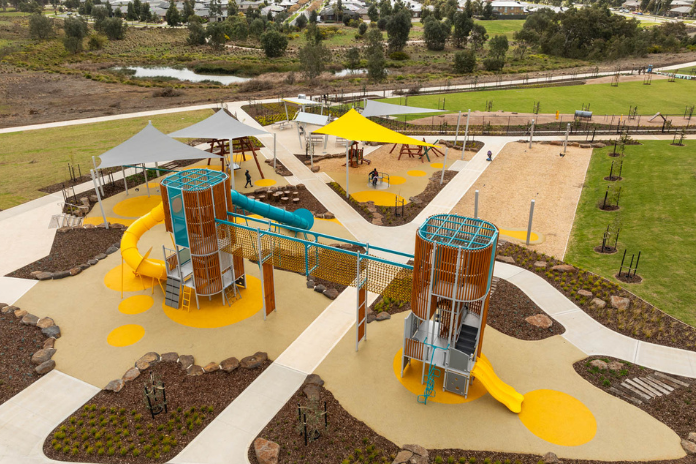 Aerial shot of a new playground in Melbourne's western suburbs.