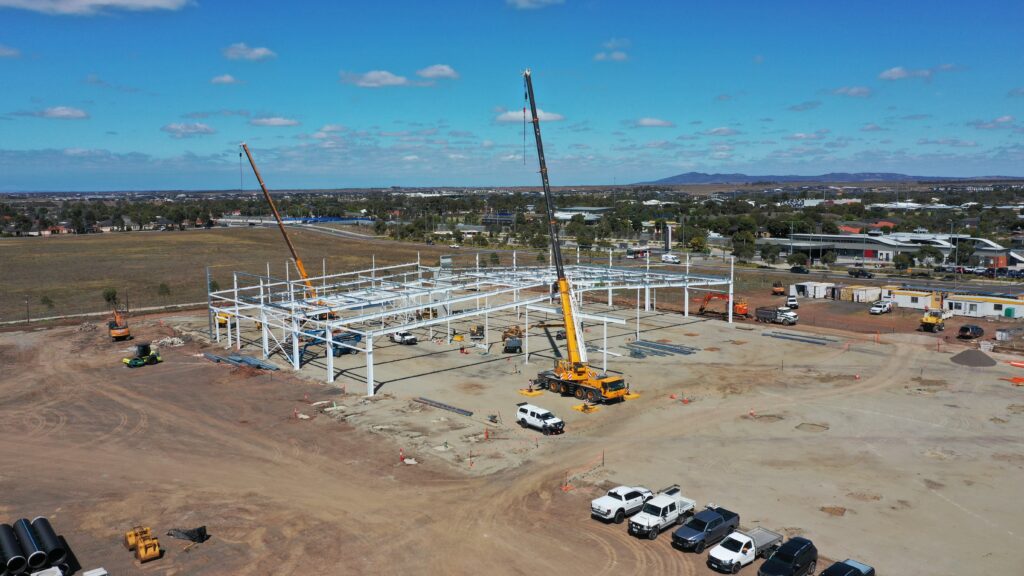 Construction site of a large shed for hardware store in Melbourne Australia