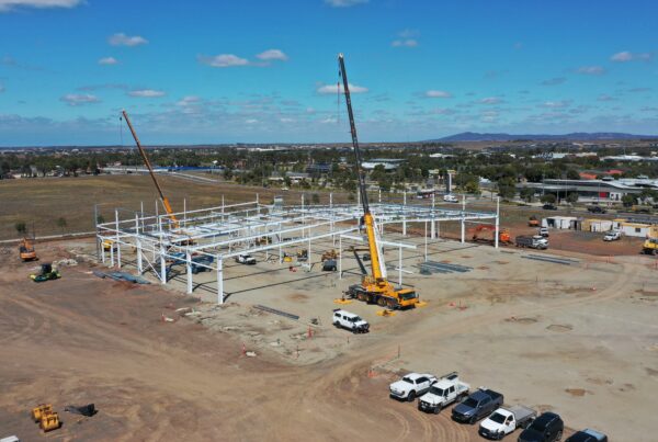 Construction site of a large shed for hardware store in Melbourne Australia