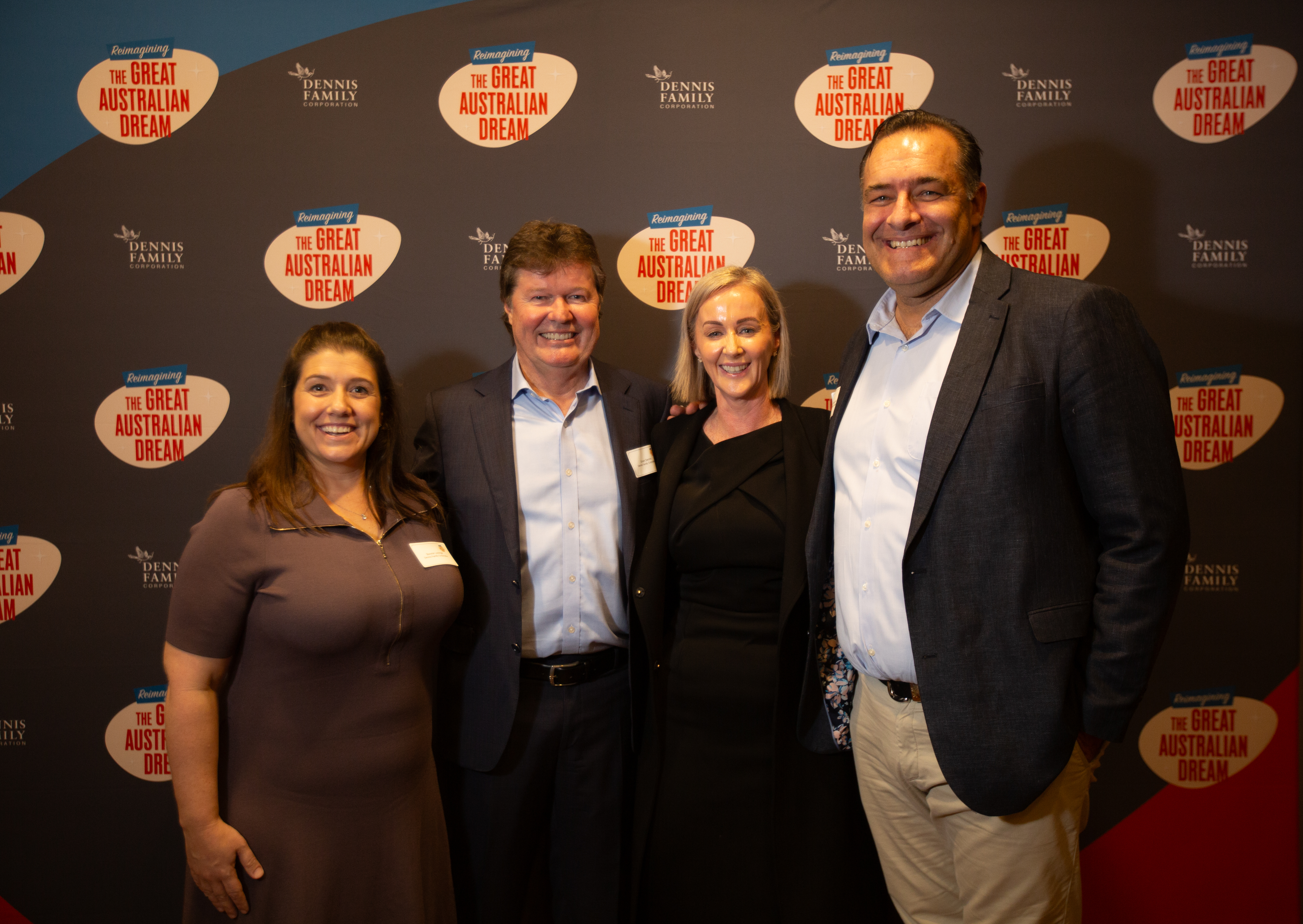 Bonnie Levinge, Grant Dennis, Rebecca Young MP and Vaughn Bowden at the premiere of Reimagining the Great Australian Dream